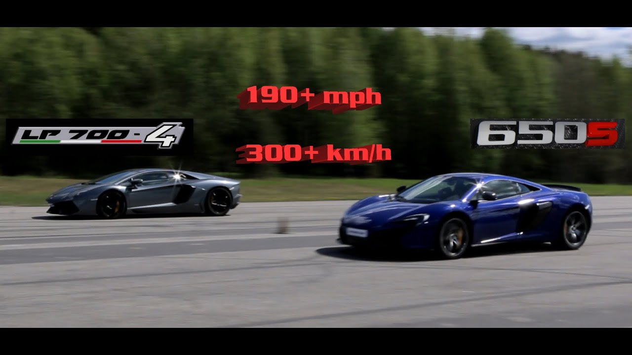 RACE McLaren 650S vs Lamborghini LP700-4 Aventador 190+ mph x 2 race GTBOARD.com May Event